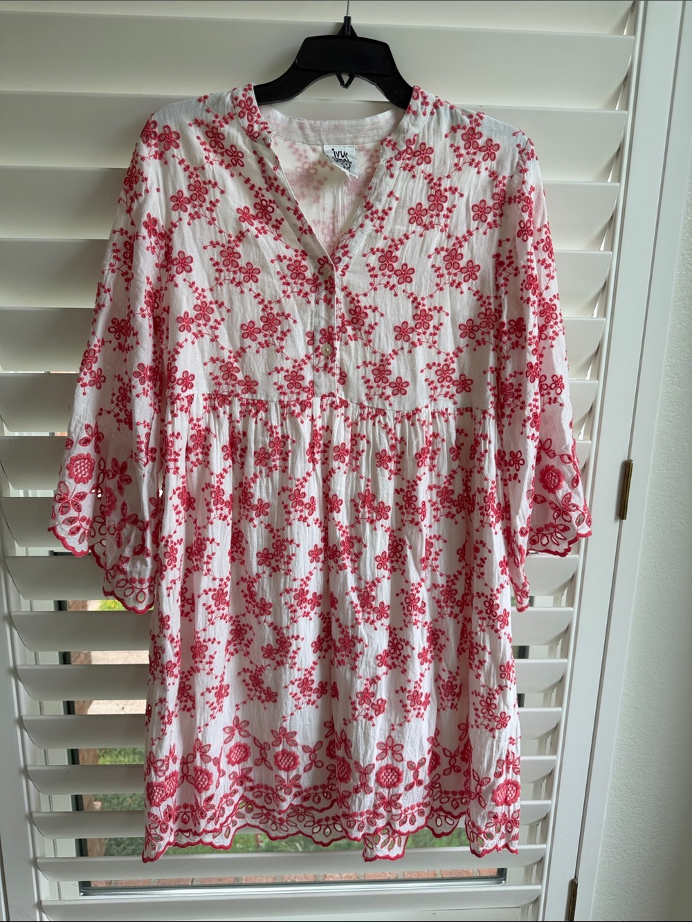 Ivy Jane White Dress with Pink Floral Embroidery